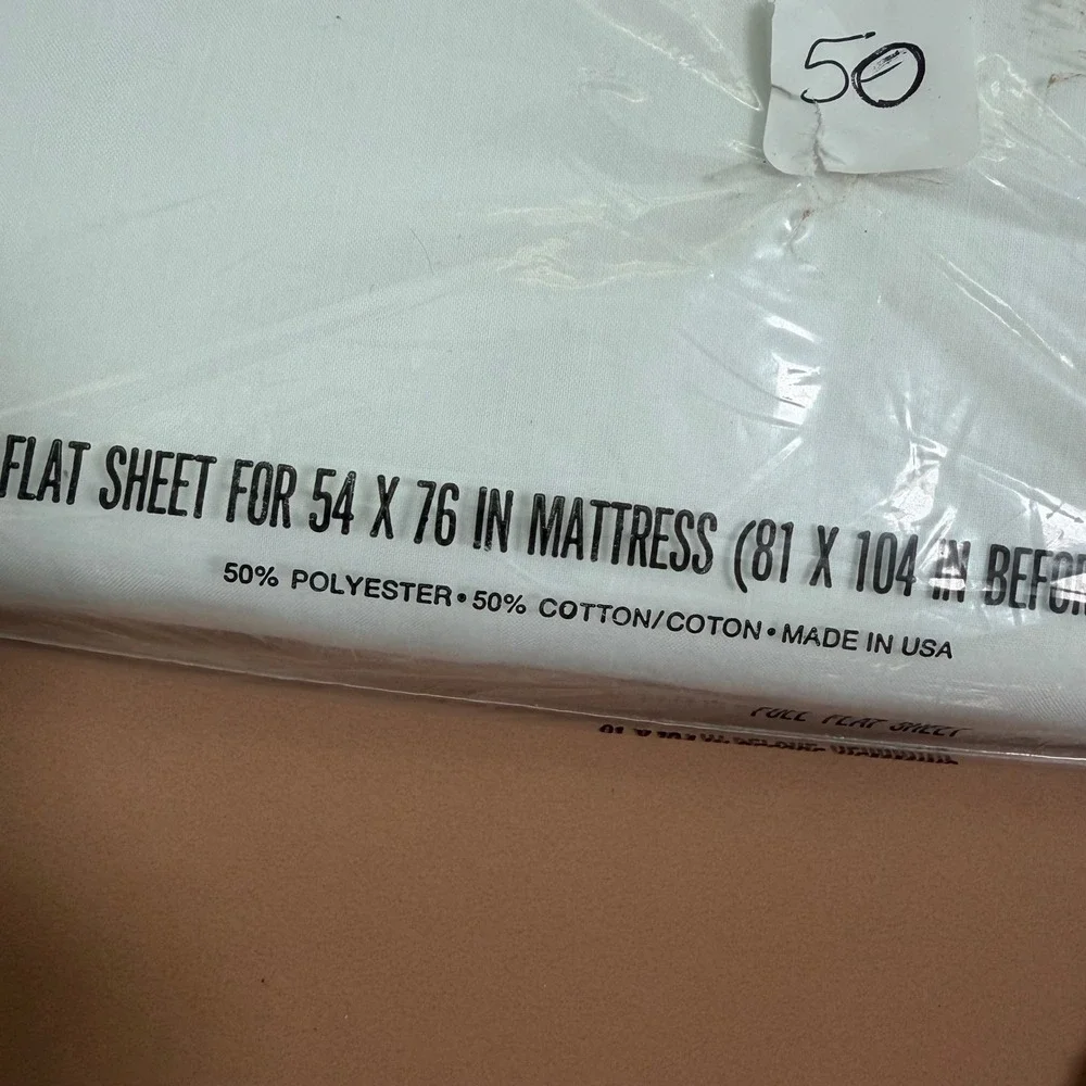 Cannon Royal Family White Full Flat Sheet No-Iron Percale Vintage USA 81x104
